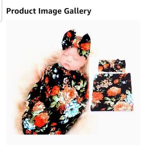Newborn Baby Sleep Receiving Blanket and Bow Headband Set Baby Swaddle Blanket